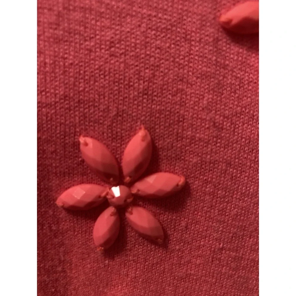 Kate Spade Cardigan Sweater Floral Cluster Havana Coral Beaded Silk Blend Sz M‎